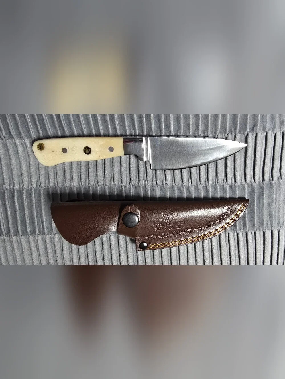 970 BladeWorks Fixed Blade Cow Bone Handle & Brown Leather Sheath 🇺🇸🔥